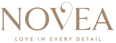 Logo of NOVEA with tagline 'Love in every detail' on a transparent background